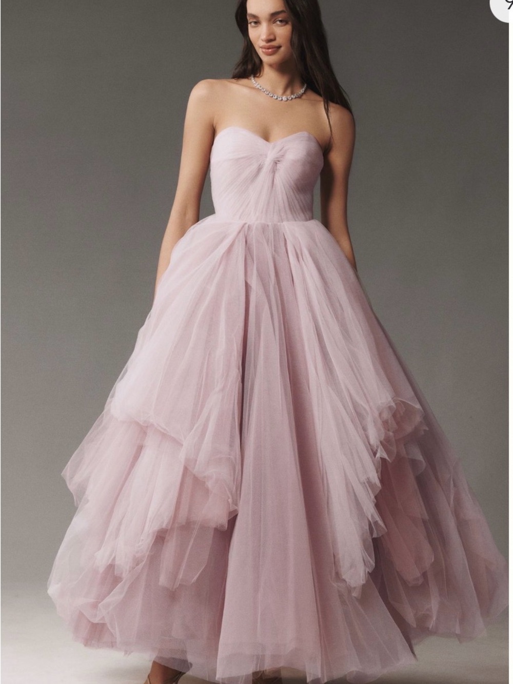 Mac Duggal Strapless Dusty Rose Tulle Ball Gown